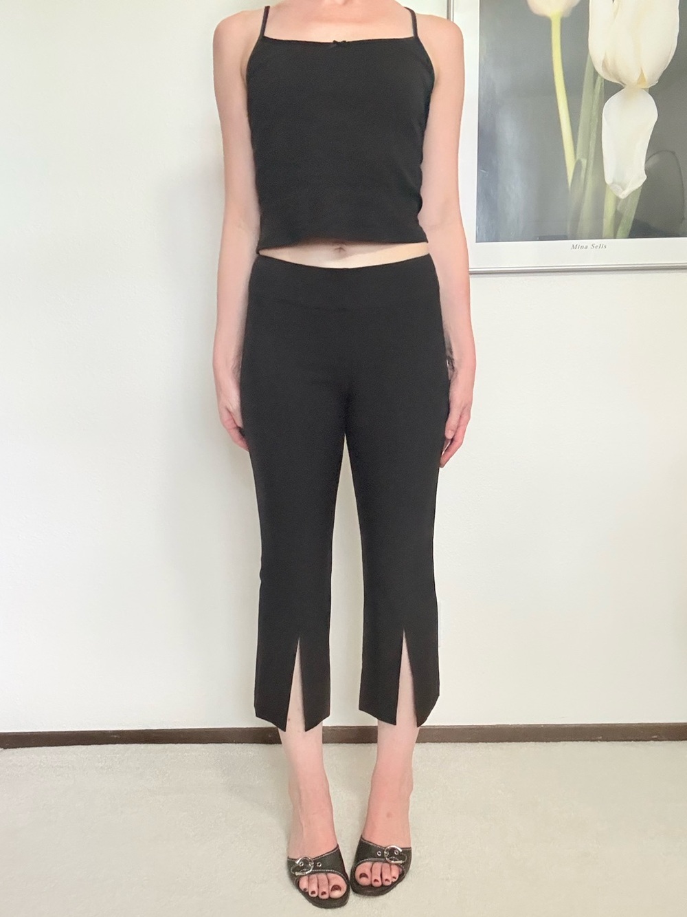 Y2K Classiques Entier Low Rise Split Hem Capri Trousers Minimalist Chic